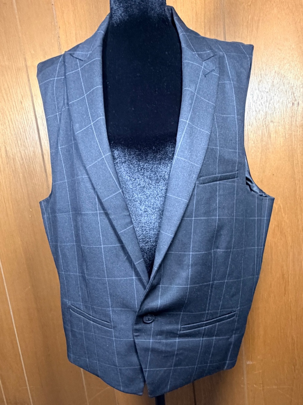 Express Women's Tailored Windowpane Suit Vest - Charcoal Gray, Size Large.